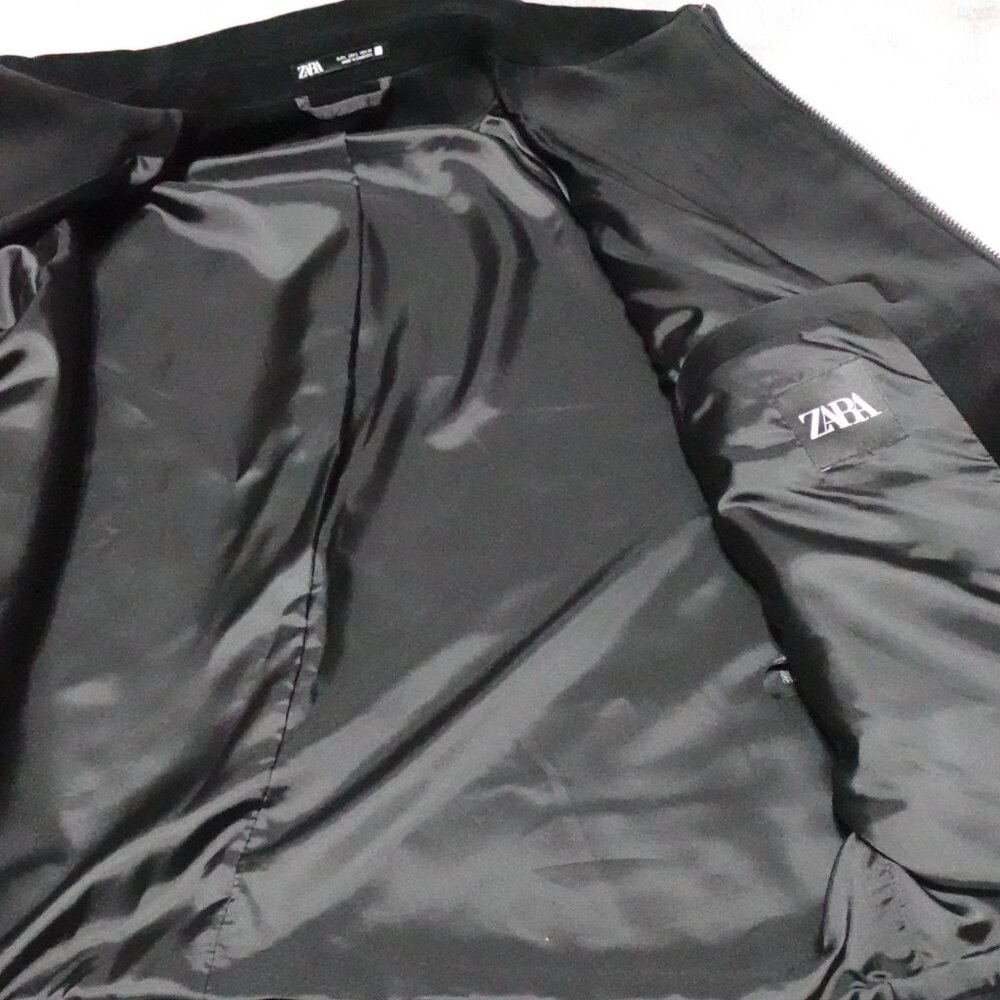 ZARA Velvet Jacket Men's Large Black Full Zip Pockets Long Sleeve MSRP $139 - Picture 3 of 13